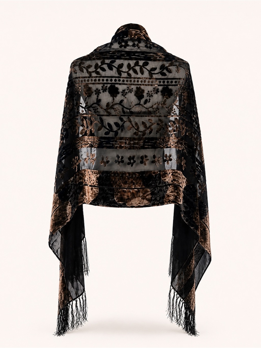 Chico’s Sheer Velvet Burnout Floral Fringe Wrap One Size - Picture 2 of 2